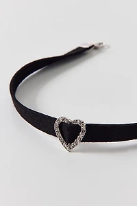 Sabrina Rhinestone Heart Velvet Choker Necklace