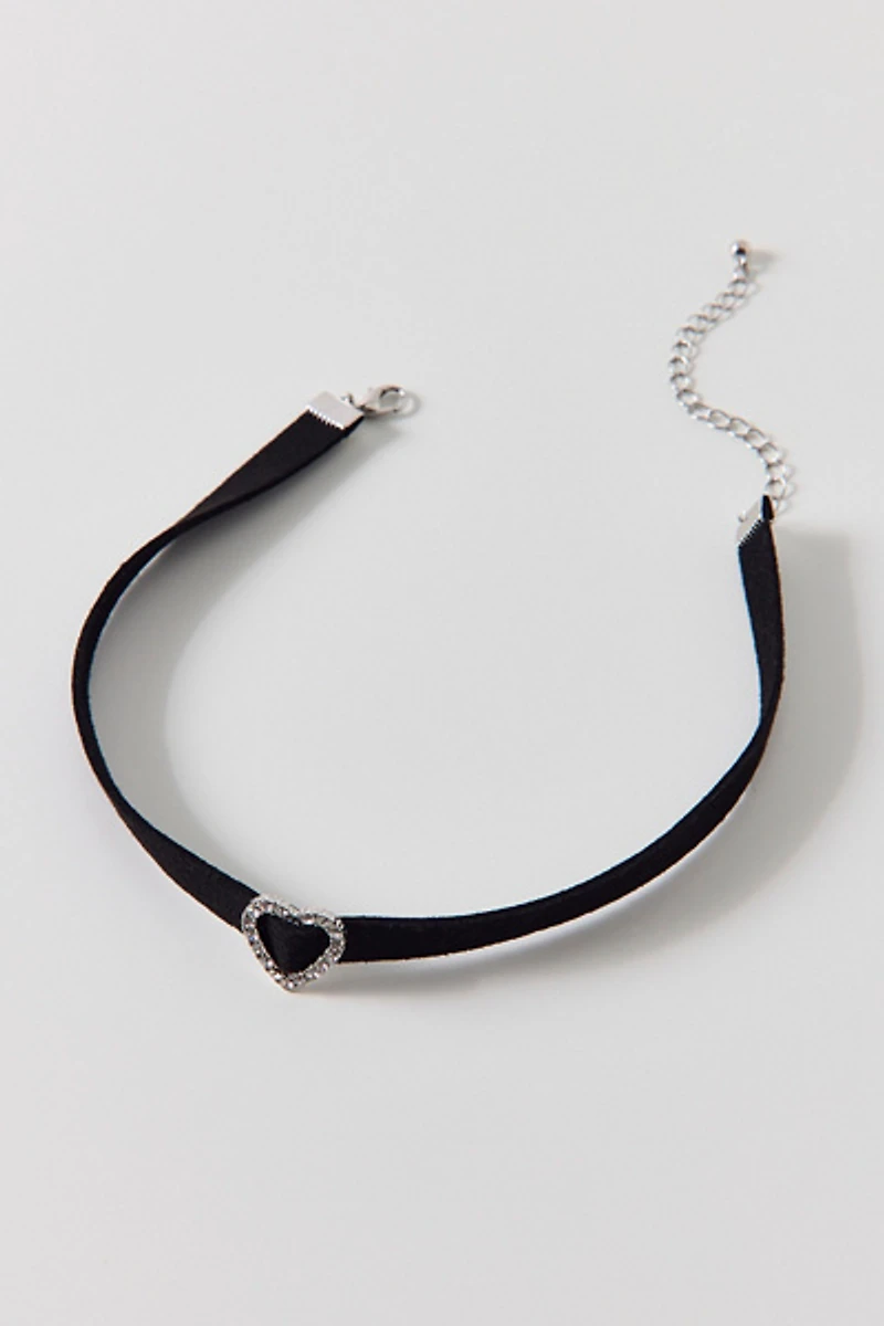 Sabrina Rhinestone Heart Velvet Choker Necklace