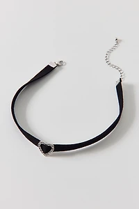 Sabrina Rhinestone Heart Velvet Choker Necklace