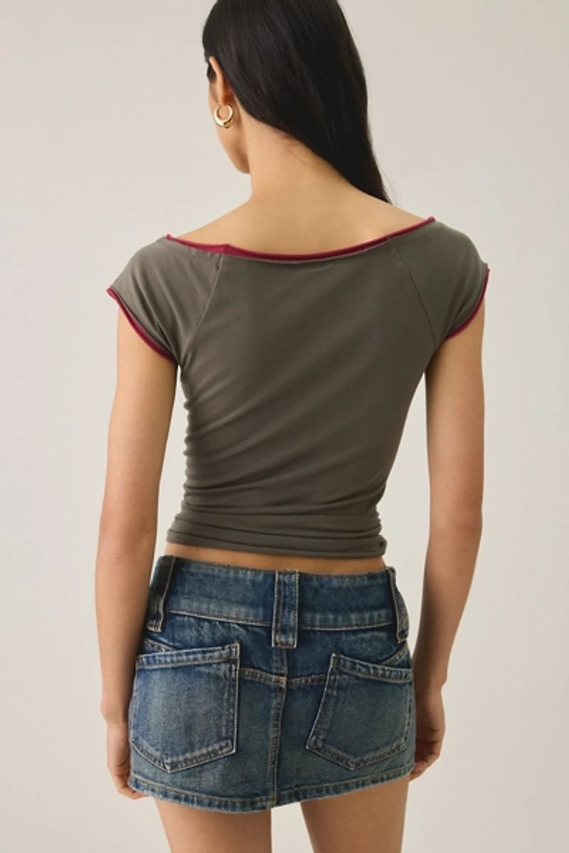 Seoul Cutout Graphic Double Layer Boatneck Baby Tee