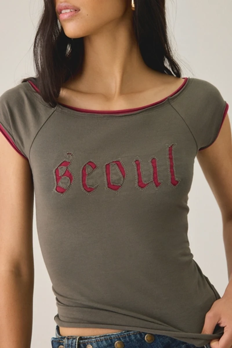 Seoul Cutout Graphic Double Layer Boatneck Baby Tee
