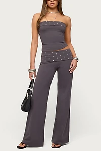 Edikted Breanna Studded Foldover Wide Leg Pants