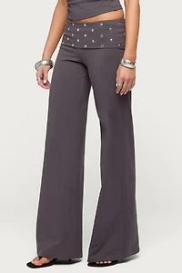 Edikted Breanna Studded Foldover Wide Leg Pants