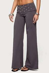 Edikted Breanna Studded Foldover Wide Leg Pants