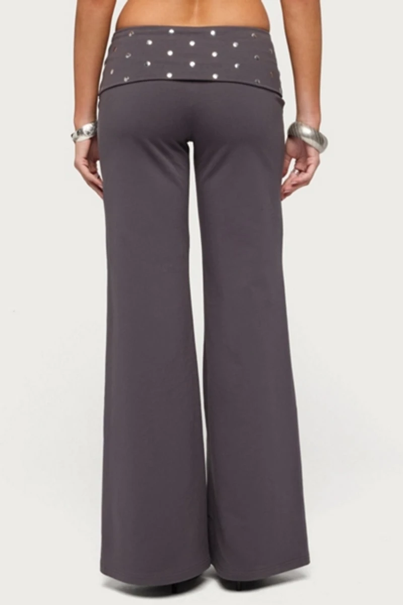 Edikted Breanna Studded Foldover Wide Leg Pants
