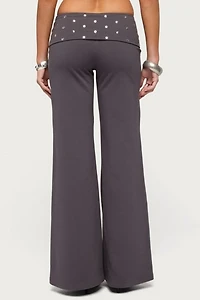 Edikted Breanna Studded Foldover Wide Leg Pants