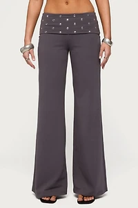 Edikted Breanna Studded Foldover Wide Leg Pants