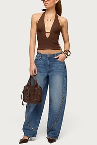 Edikted Button Stitch Low Rise Barrel Jeans