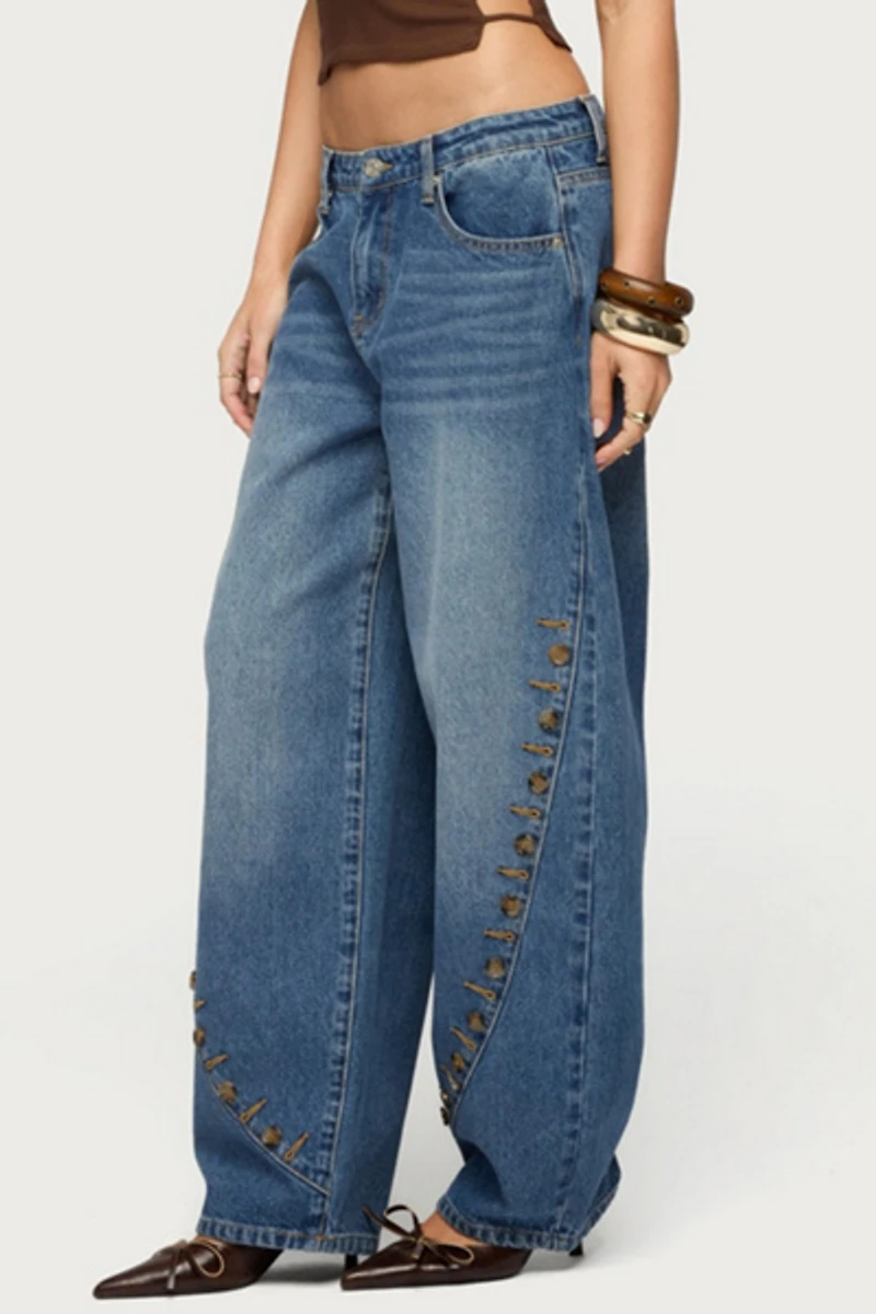 Edikted Button Stitch Low Rise Barrel Jeans