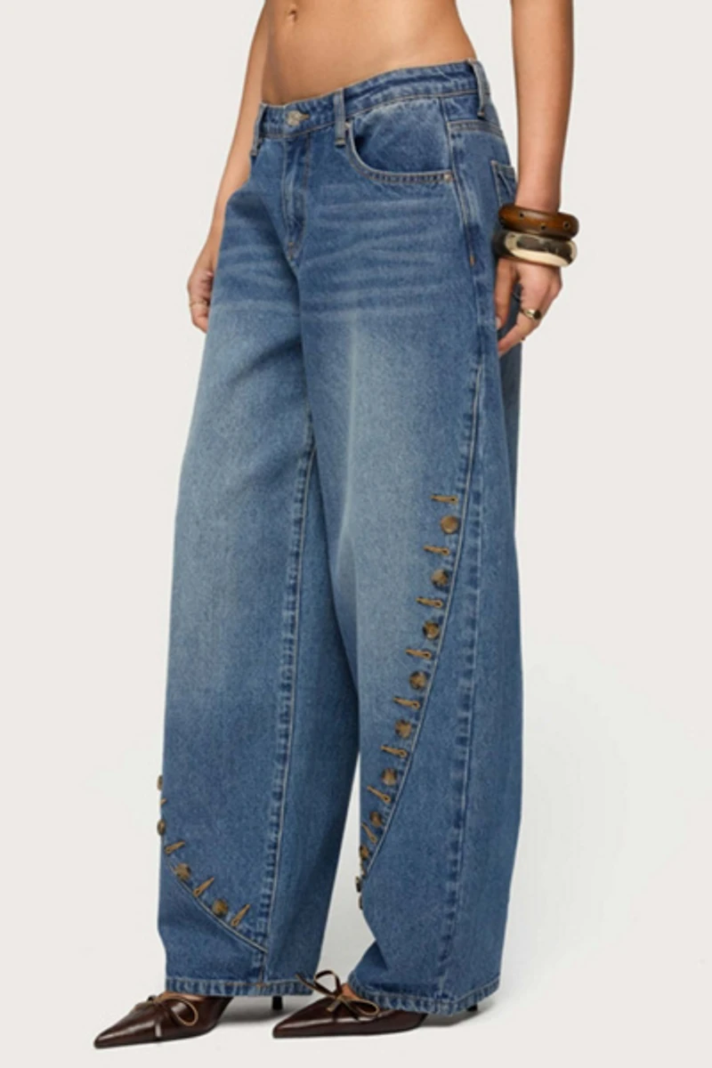 Edikted Button Stitch Low Rise Barrel Jeans