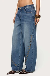 Edikted Button Stitch Low Rise Barrel Jeans