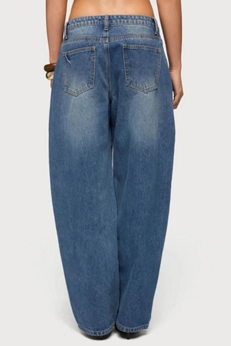 Edikted Button Stitch Low Rise Barrel Jeans