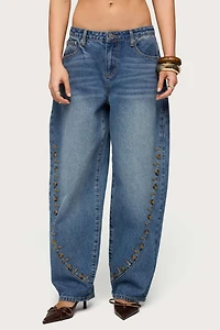 Edikted Button Stitch Low Rise Barrel Jeans