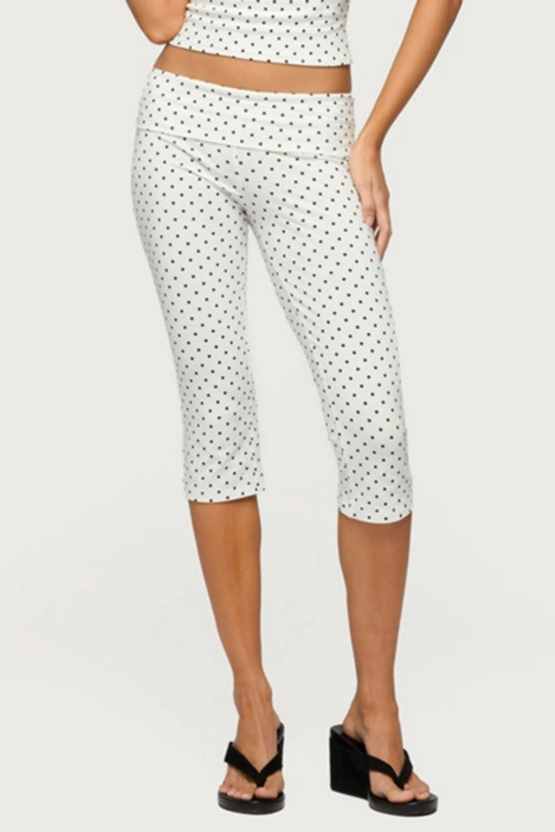 Edikted Eloisa Polka Dot Foldover Capri Pants