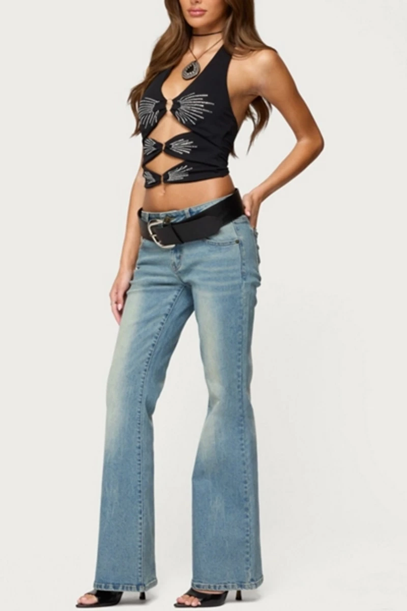 Edikted Lettie Rhinestone Cut Out Halter Top