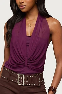 Edikted Layered Mesh Gathered Halter Top