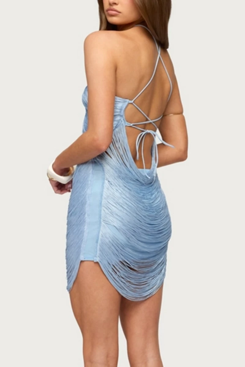 Edikted Izabel Fringed Backless Mini Dress