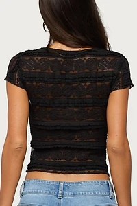Edikted Avalee Sheer Lace V Neck Top