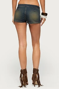 Edikted Tie Belt Stretchy Washed Denim Micro Shorts