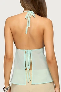 Edikted Iridescent Button Sheer Chiffon Halter Top