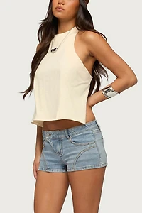 Edikted Western Stitch Studded Denim Micro Shorts