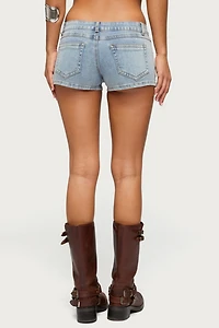 Edikted Western Stitch Studded Denim Micro Shorts