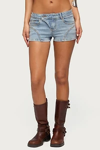 Edikted Western Stitch Studded Denim Micro Shorts