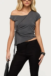 Edikted Asymmetric Off Shoulder Wrap Top