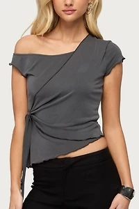 Edikted Asymmetric Off Shoulder Wrap Top