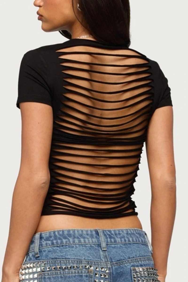 Edikted Izabelle Shredded Back T Shirt