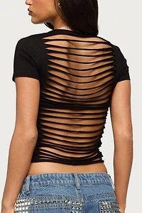 Edikted Izabelle Shredded Back T Shirt