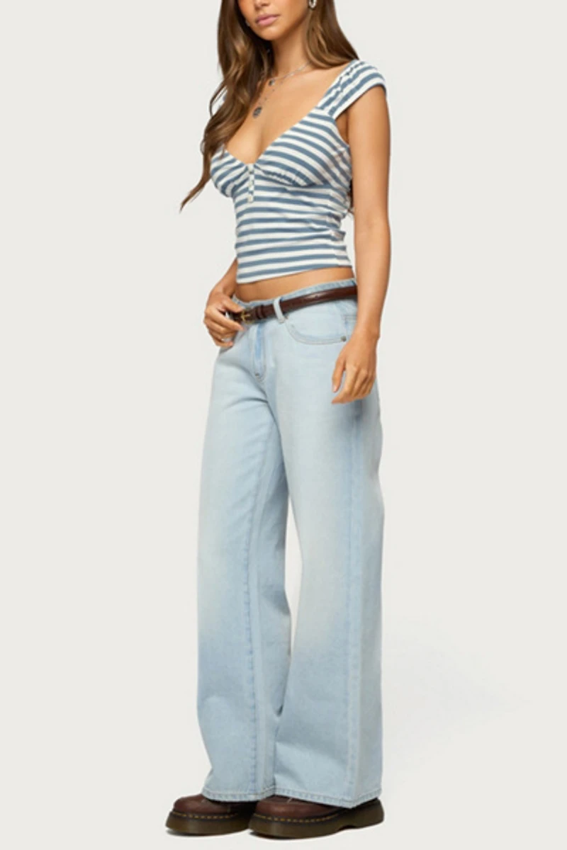 Edikted Aina Striped V Neck Henley Top