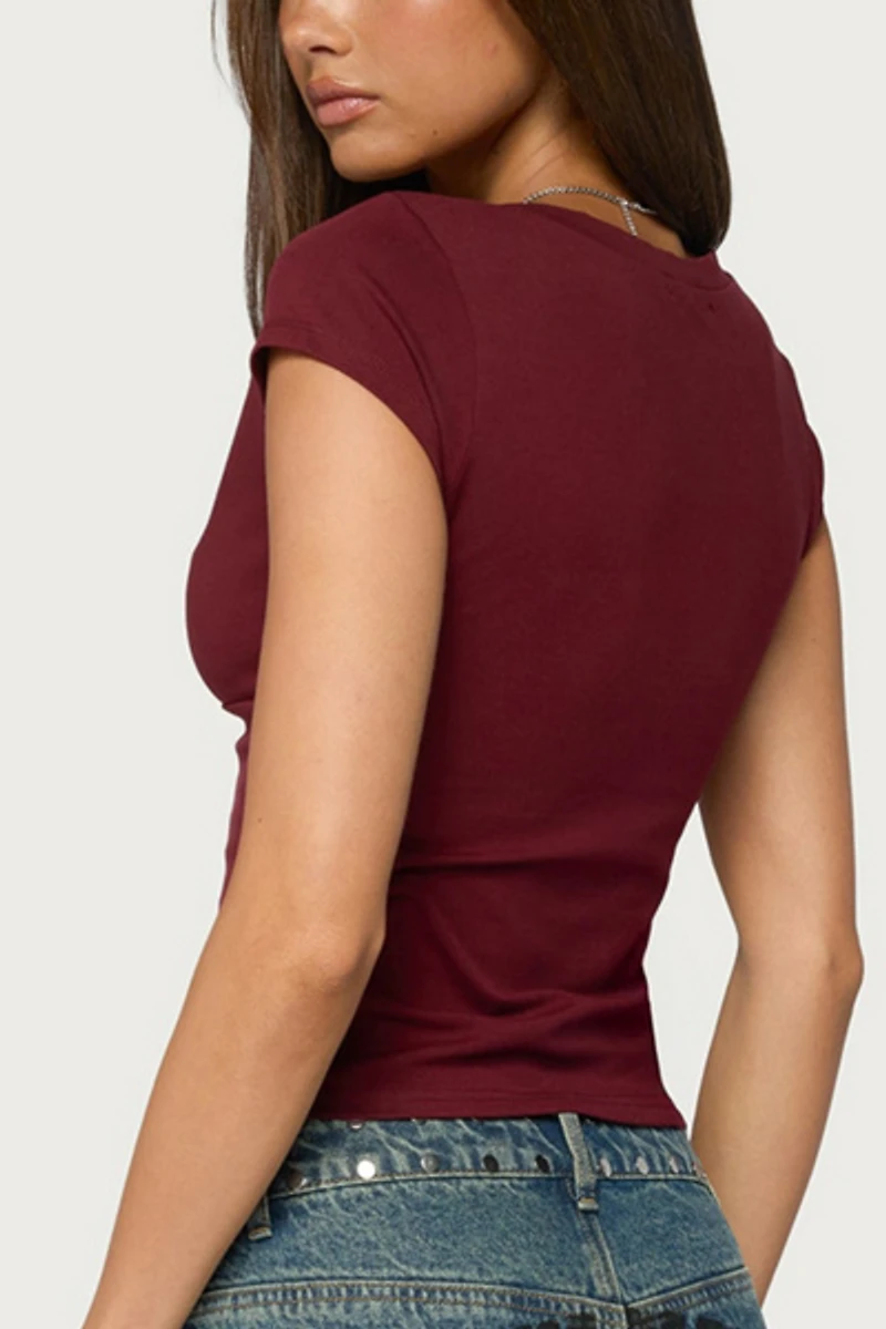 Edikted Penelopy Overlap V Neck T Shirt