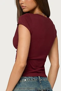 Edikted Penelopy Overlap V Neck T Shirt