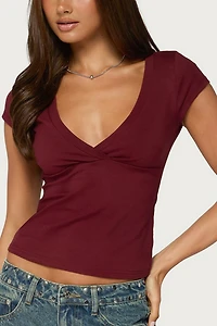 Edikted Penelopy Overlap V Neck T Shirt