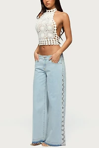 Edikted Backless Crochet High Neck Halter Top