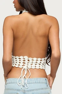 Edikted Backless Crochet High Neck Halter Top