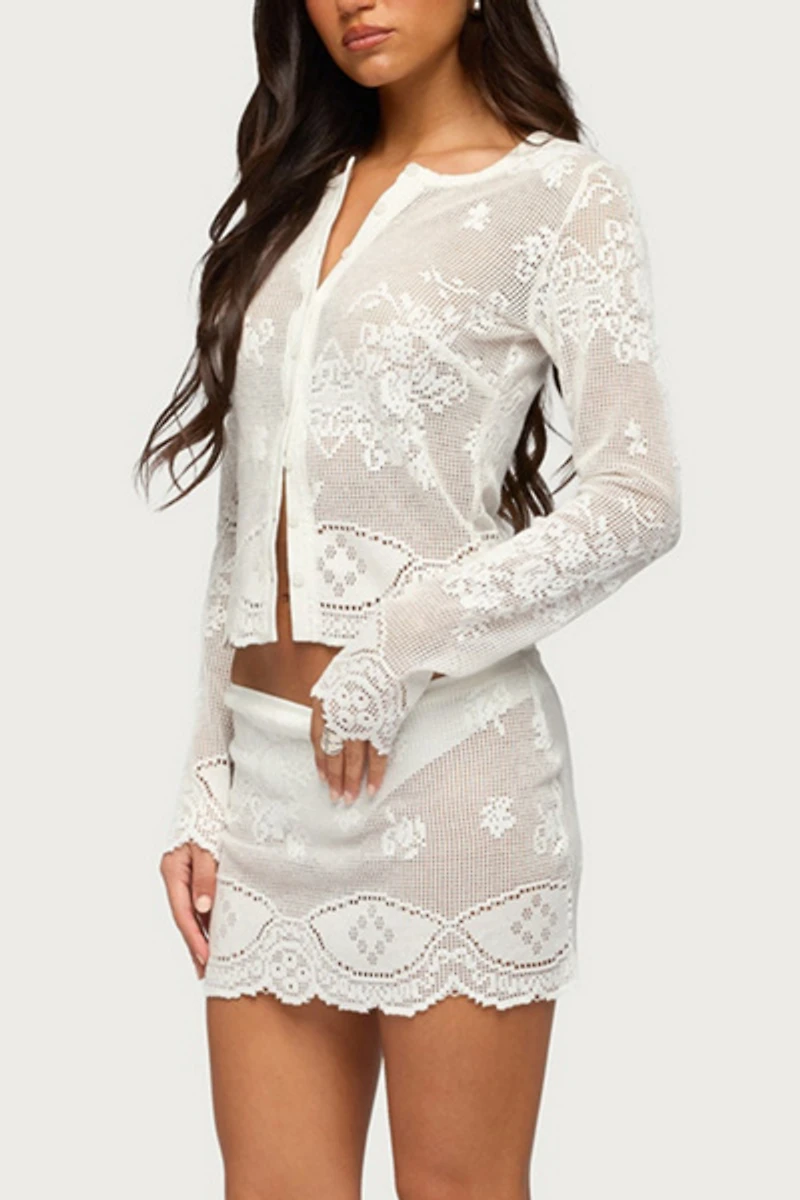 Edikted Rusa Sheer Crochet Mini Skirt