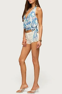 Edikted Abstract Backless Tie Halter Top