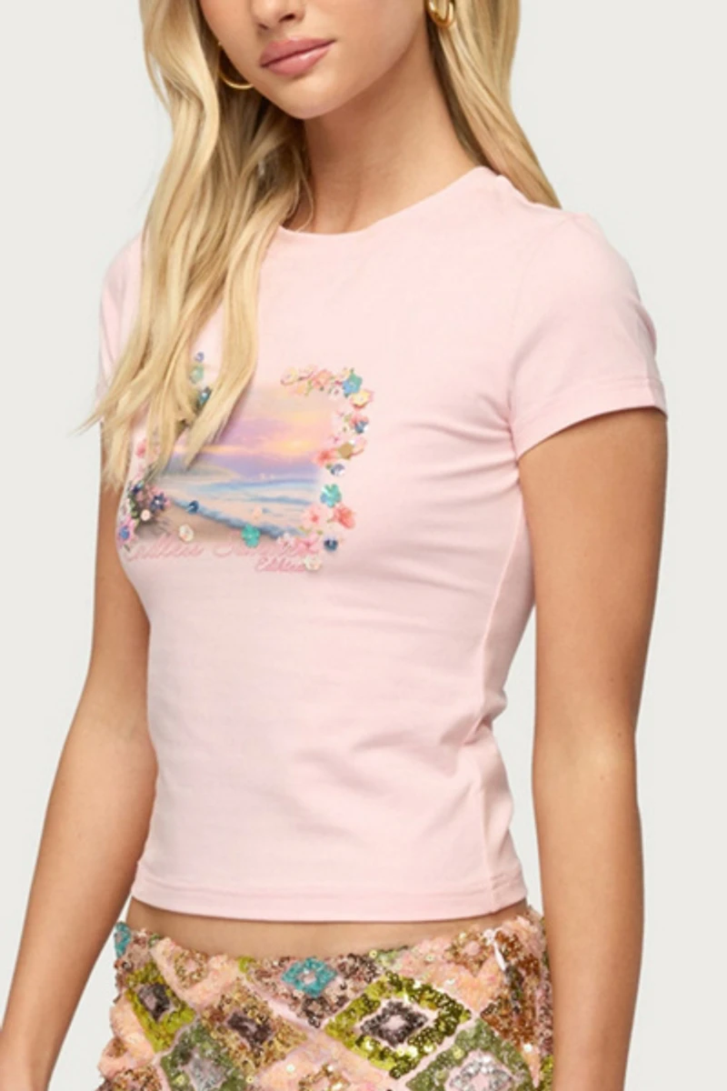 Edikted Beach Babe Sequin T Shirt