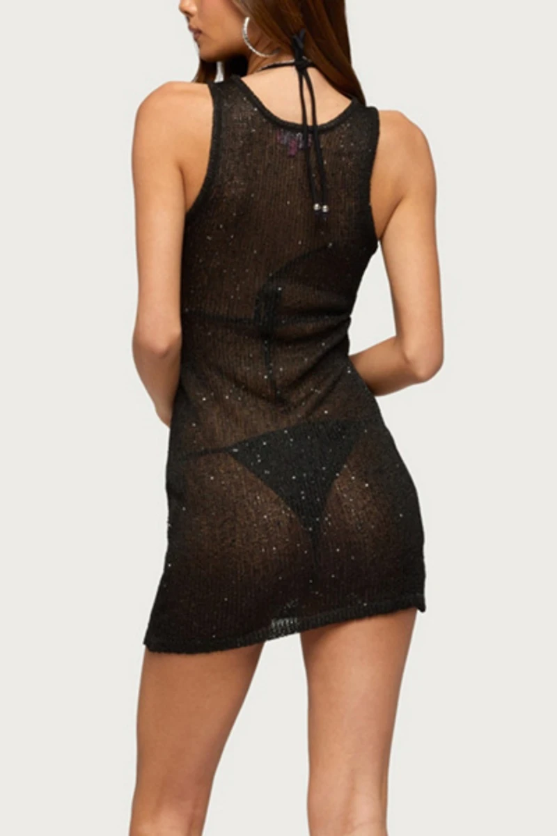 Edikted Xayah Sequin Sheer Knit Mini Dress