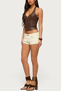 Edikted Vaya Studded Faux Leather Halter Top