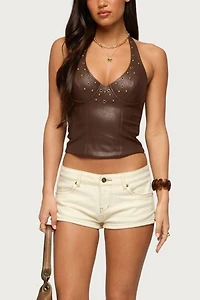 Edikted Vaya Studded Faux Leather Halter Top