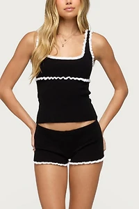 Edikted Saffra Contrast Ruffle Knit Shorts