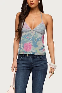 Edikted Bloomey Printed Backless Halter Top