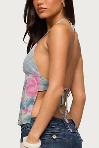 Edikted Bloomey Printed Backless Halter Top