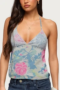 Edikted Bloomey Printed Backless Halter Top
