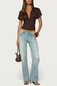 Edikted Flutter Plunging V Neck Top