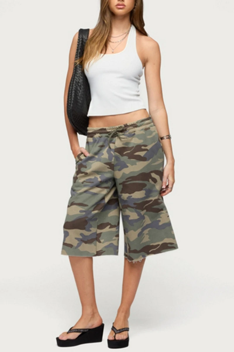 Edikted Camo Rush Oversized Bermuda Shorts