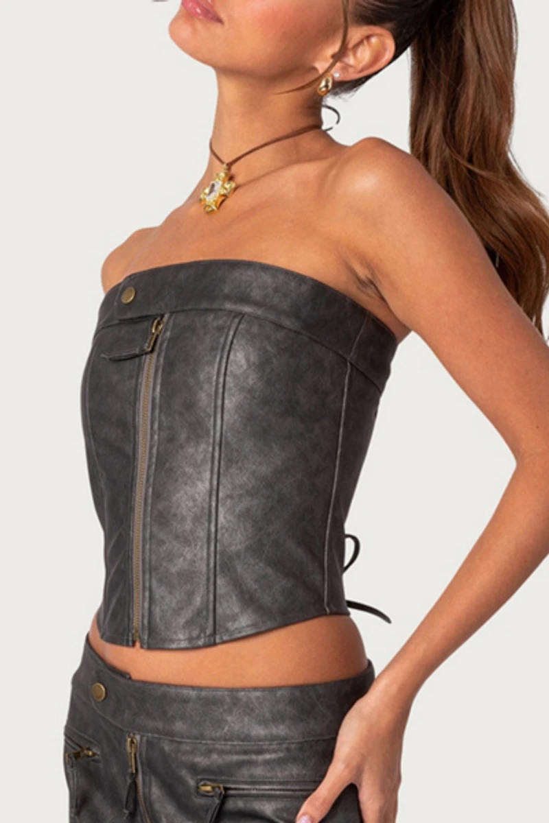 Edikted Ziva Faux Leather Lace Up Corset